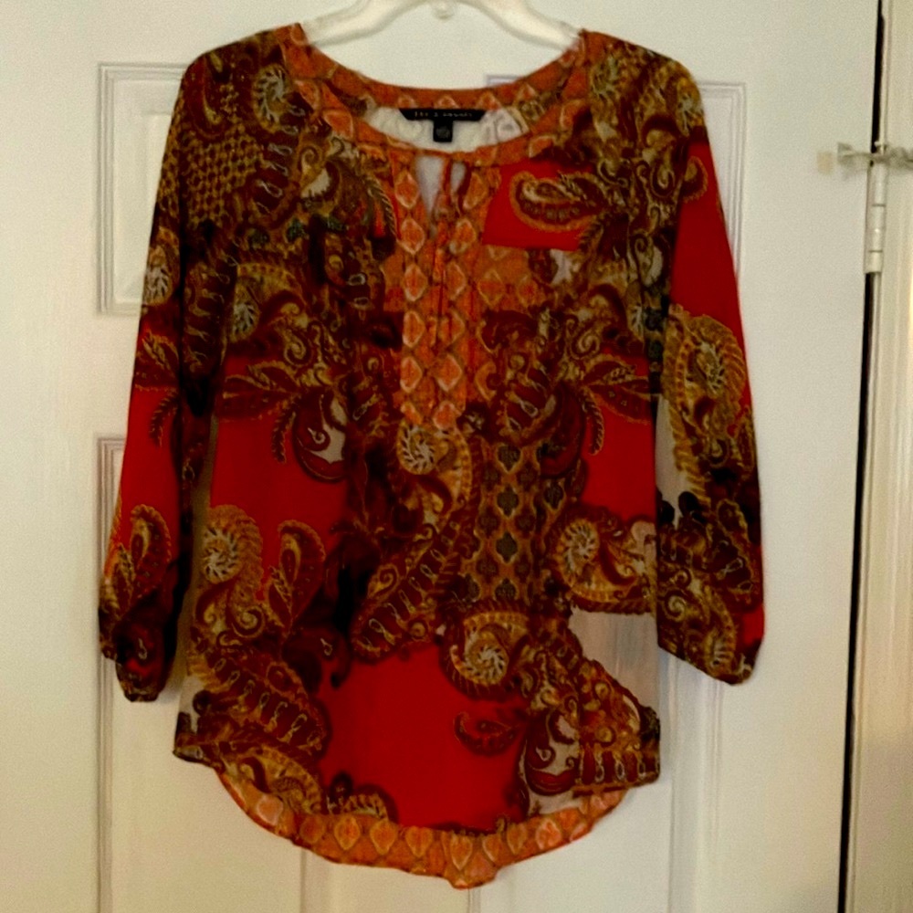 Zac & Rachel Red 3/4 Sleeve Relaxed Blouse